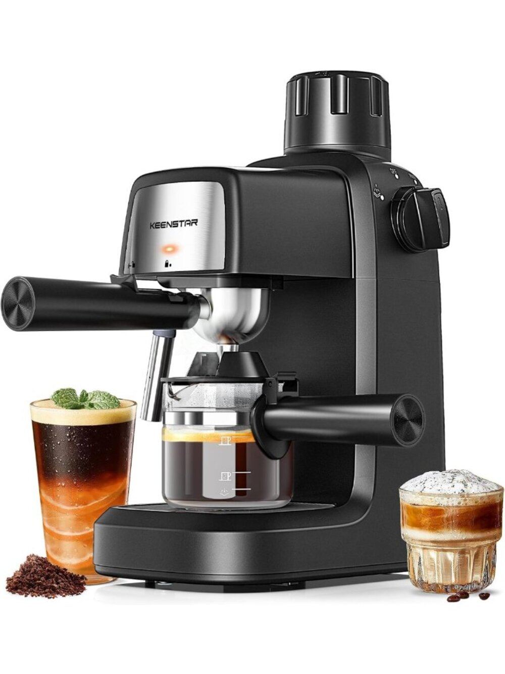 Compact 4-Cup Espresso Machine, 800W, 3.5 Bar Pressure, Preheat Function